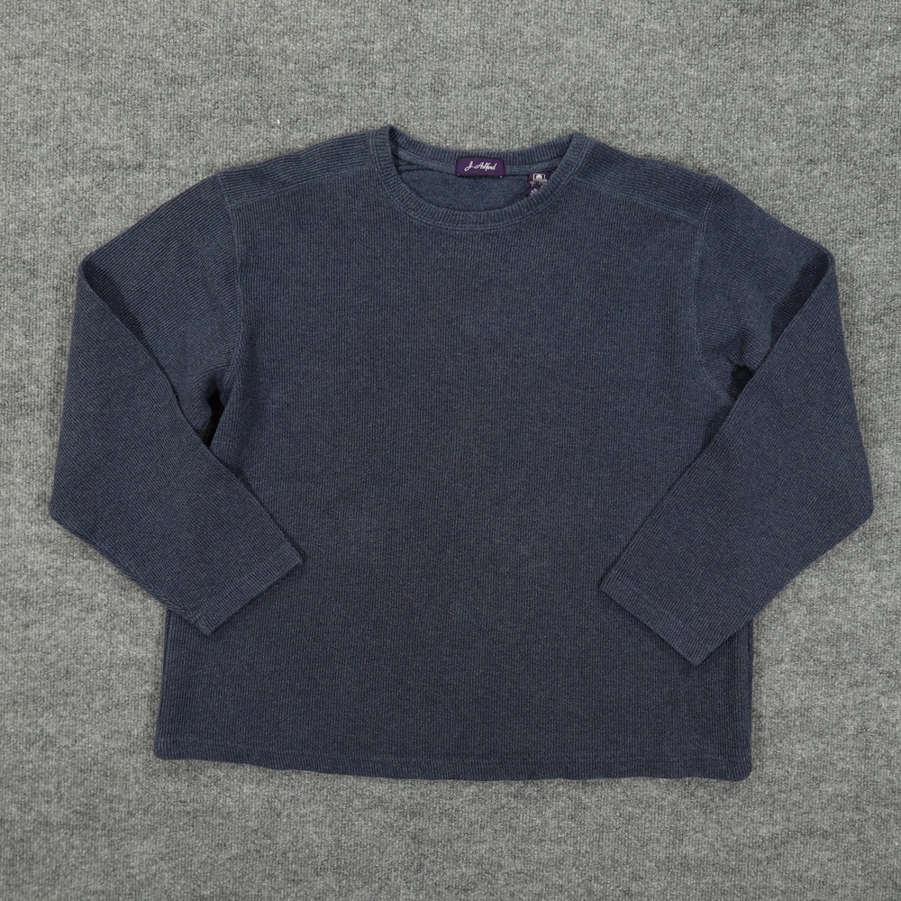 J. Ashford Sweater Mens XL Blue 100% Cotton Ribbed Knit Crew Neck Pullover